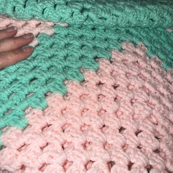 Crochet Baby Blanket: Mint, Pink & White Granny Square  Handmade Crochet Blanket in Mint Green and Soft Pink
